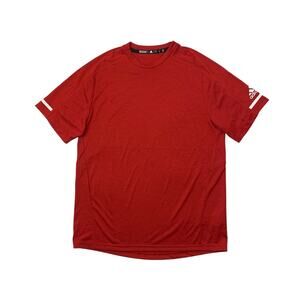 Adidas T Shirt Mens M Medium Red White Crew Neck Drop Cut Hem Performance Tee